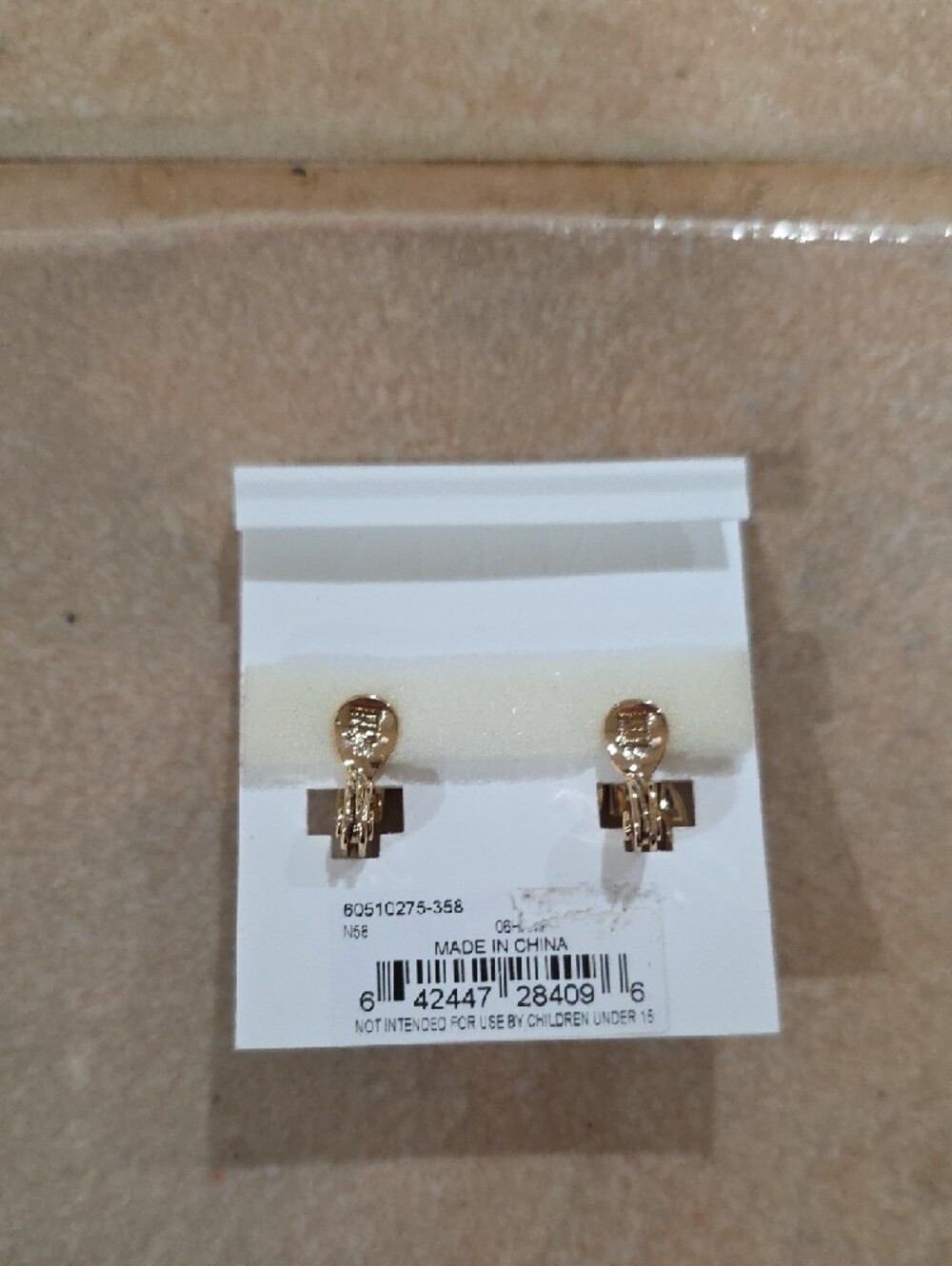 Lauren Ralph Lauren Gold Hoop Earrings w/Tortoiseshell Accents Clip On - Picture 2 of 3